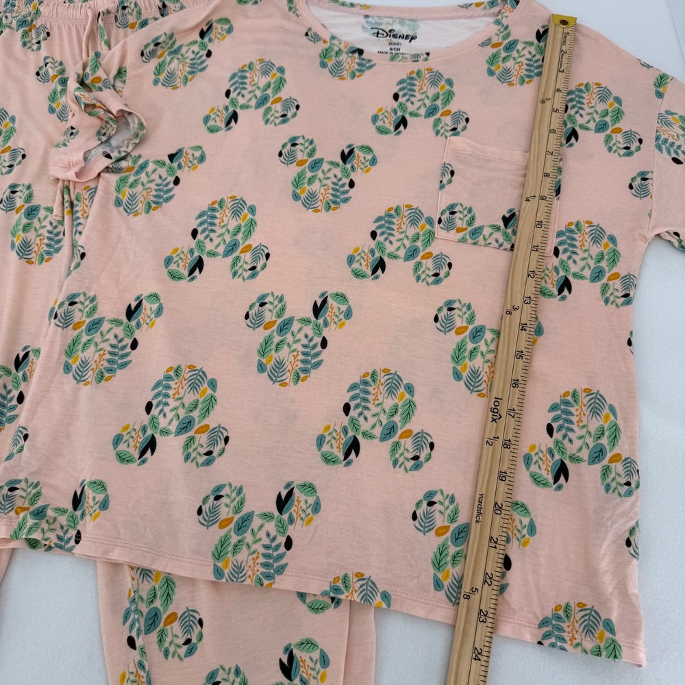 Disney Pajama Set Womens Small Pink Mickey Mouse Botanical Leaf Print‎ PJ Lounge - Picture 4 of 8